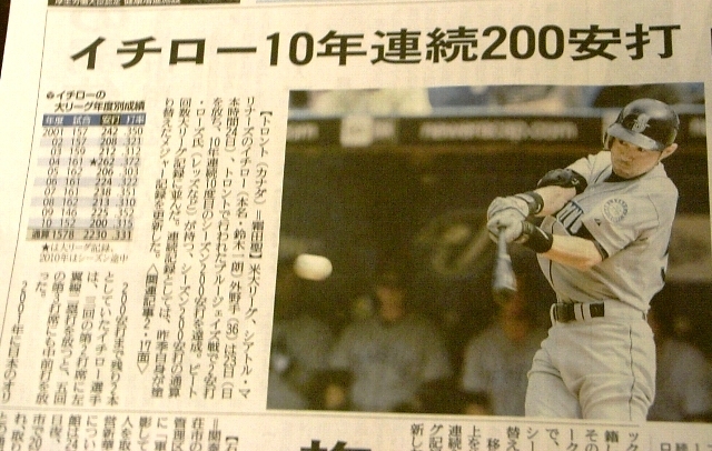 イチロー １０年連続２００安打の 偉業 達成 富士男 だより